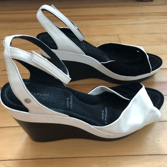Rockport x Adidas Adiprene White Leather Open Toe Platform Wedge Shoes Size 10 - Picture 2 of 13